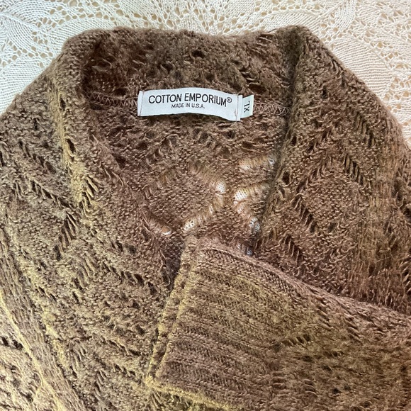 Cotton Emporium Sweaters - Brown cardigan ⭐️ lace knit pattern ⭐️ open front ⭐️ XL ⭐️ 100% acrylic ⭐️ tan